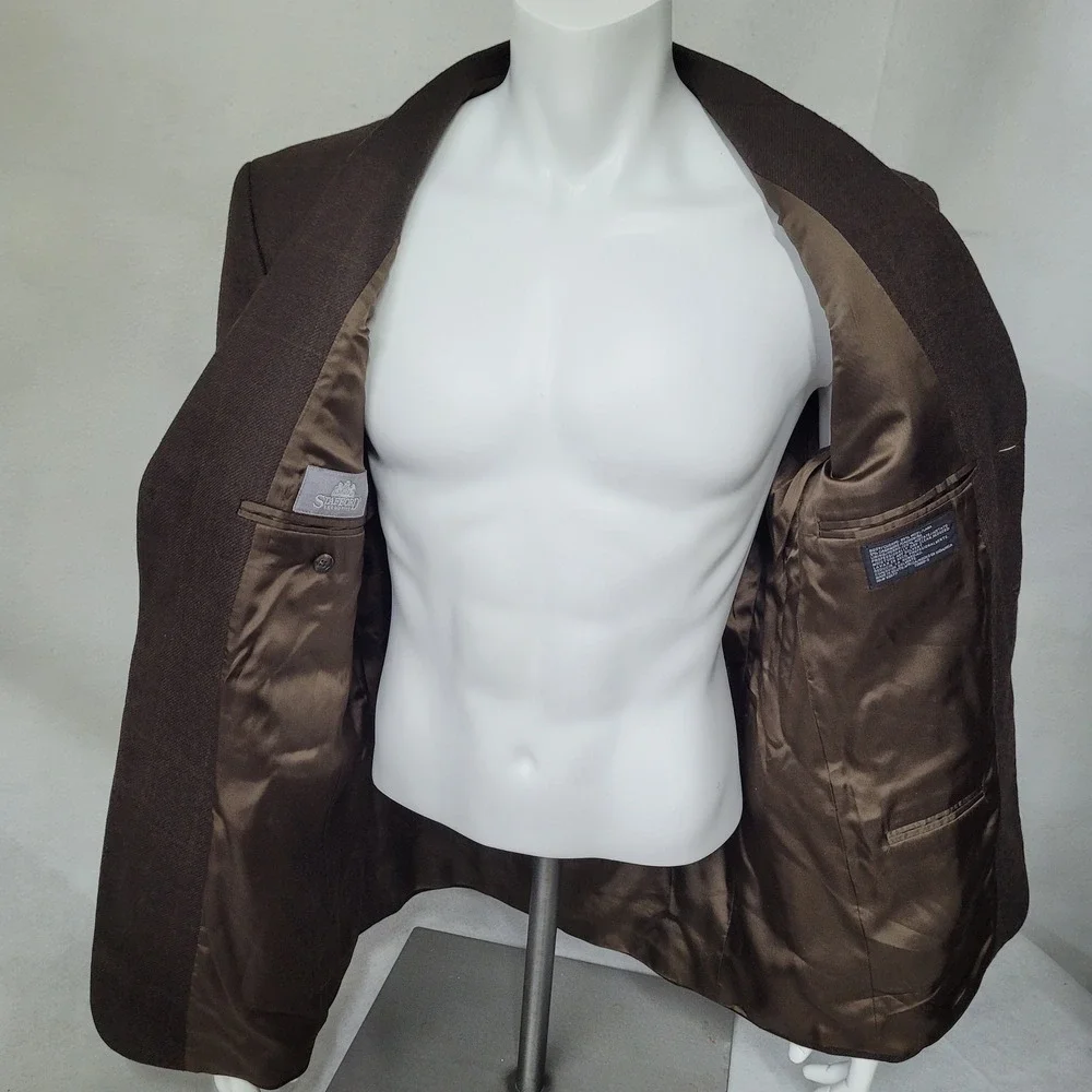 Stafford Mens Brown Plaid Blazer Suit‎ Jacket Sport Coat 42R Wool Cashmere Blend